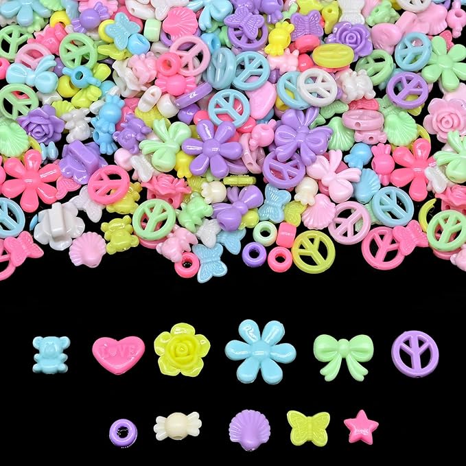 Assorted Acrylic Beads for Bracelet Making kit, 200g+ 11-Style, Pony Candy Kawaii Charms Beads DIY Craft Supplies for Jewelry Keychain Necklaces (Mixed II Candy Color, 440+Pcs, 0.45lb.)