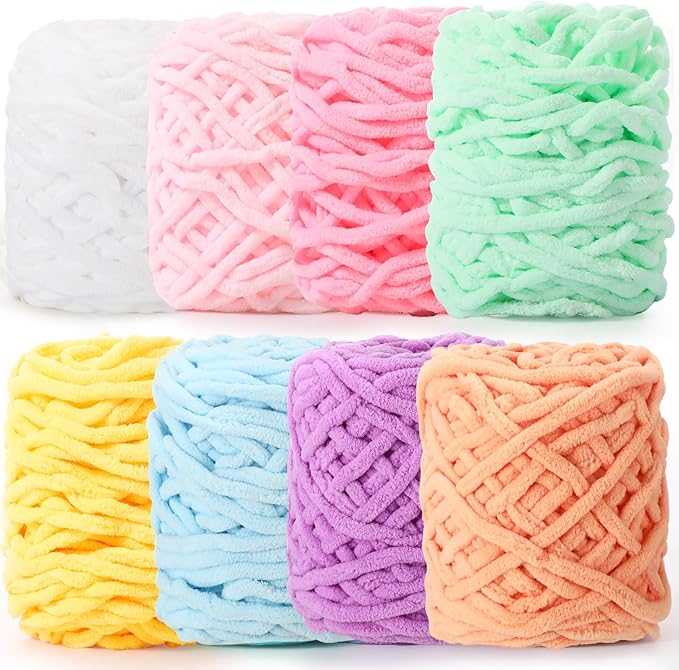 Buryeah 8 Pack Chunky Chenille Yarn for Crocheting Soft Thick Fluffy Yarn for Hand Knitting Bulky Velvet Blanket Plush for Weaving DIY Crafts Each 3.5 oz 55 Yards (Sweet Color)