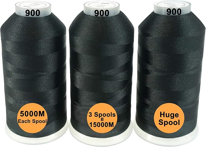 New brothreads - 40 Options- Various Assorted Color Packs of Polyester Embroidery Machine Thread Huge Spool 5000M for All Embroidery Machines -3xBlack