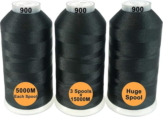 New brothreads - 40 Options- Various Assorted Color Packs of Polyester Embroidery Machine Thread Huge Spool 5000M for All Embroidery Machines -3xBlack