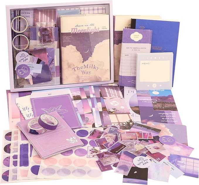 348 Pcs Scrapbooking Supplies Kit, Vintage Aesthetic Scrapbook Kit for Bullet Junk Journal, Stationery, A6 Grid Notebook, DIY Journaling Supplies, Birthday Craft Gift for Teen Girl Kid Women
