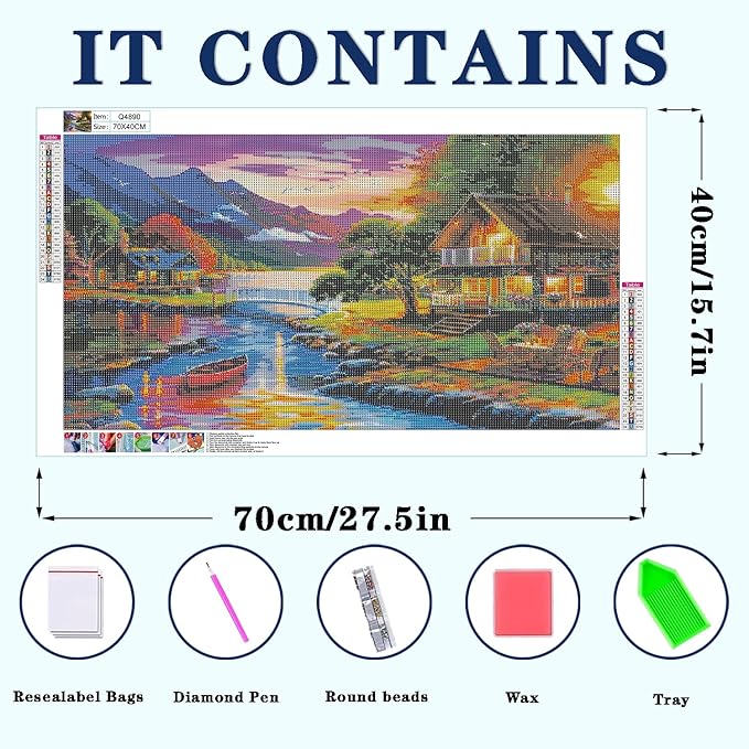 DOTZSO Large Diamond Painting Kits for Adults, Easy DIY 5D Round Full Drill Diamond Art kit Diamond Dot Crystal Gem Art and Craft for Beginners Home Wall Decor Landscape 27.5 X 15.7 Inches