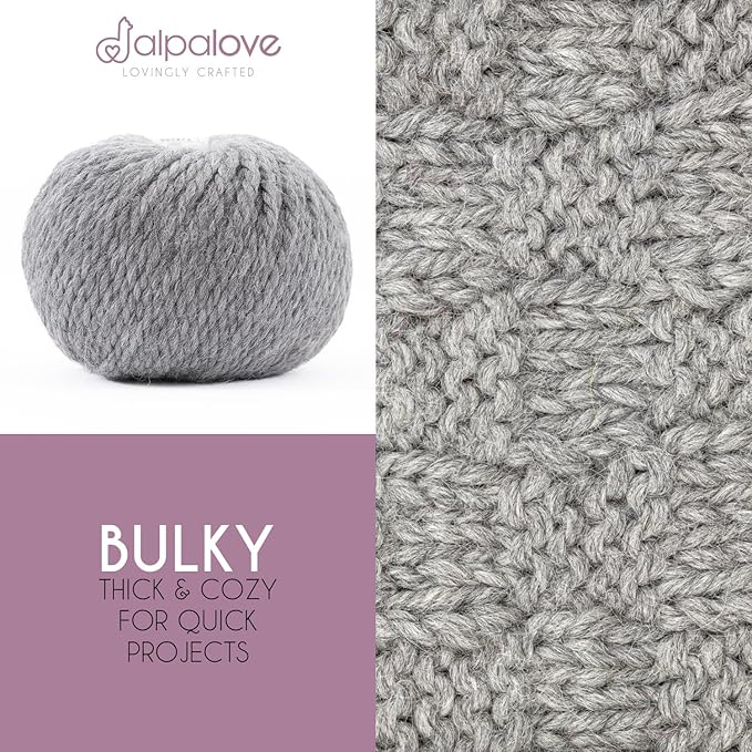 Bulky Set (6 x 1.75 oz) Super Soft Baby Alpaca Knitting Yarn Light Gray 328 Yards