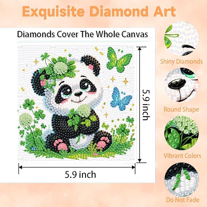 Arttoplus Panda Diamond Art Kits for Kids 4-6-8-12 with Frame-Animal Diamond Painting Kits for Kids with Frame,Panda Gem Art Kits for Kid for Gift Home Wall Decoration(7x7inch)
