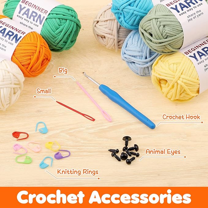 WSICSE 8x50g Beginner Crochet Yarn, Cotton Yarn for Crocheting Easy-to-See Stitches Chunky Thick Soft Yarn for Beginners Crocheting Easter Basket Stuffers