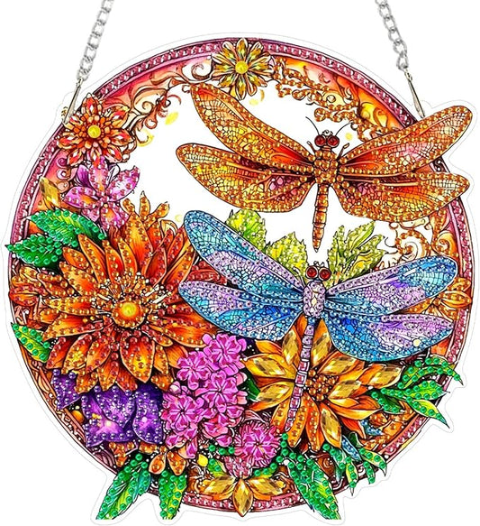 SENQAO Dragonfly Diamond Art Hanging Kit for Adult, Special Shaped Rhinestone, DIY Acrylic 5D Diamond Art Painting Window Pendants Home Garden Wall Hanging Kits Hanging Ornament