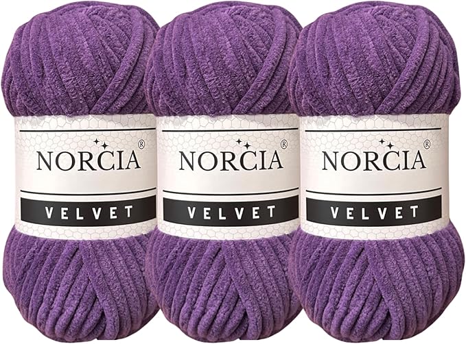 Soft Velvet Yarn Chenille Yarn for Crocheting Super Bulky 3x100g (3x74.3 yds) Baby Blanket Yarn for Knitting Amigurumi Yarn for Crochet Weaving Craft (Purple, 3 Skeins)