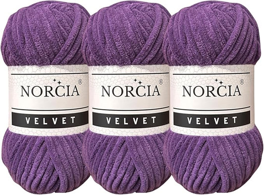Soft Velvet Yarn Chenille Yarn for Crocheting Super Bulky 3x100g (3x74.3 yds) Baby Blanket Yarn for Knitting Amigurumi Yarn for Crochet Weaving Craft (Purple, 3 Skeins)