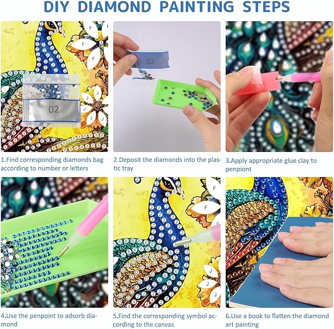 SENQAO Peacock Diamond Art Hanging Kit for Adult, Special Shaped Rhinestone, DIY Acrylic 5D Diamond Art Painting Window Pendants Home Garden Wall Hanging Kits Hanging Ornament