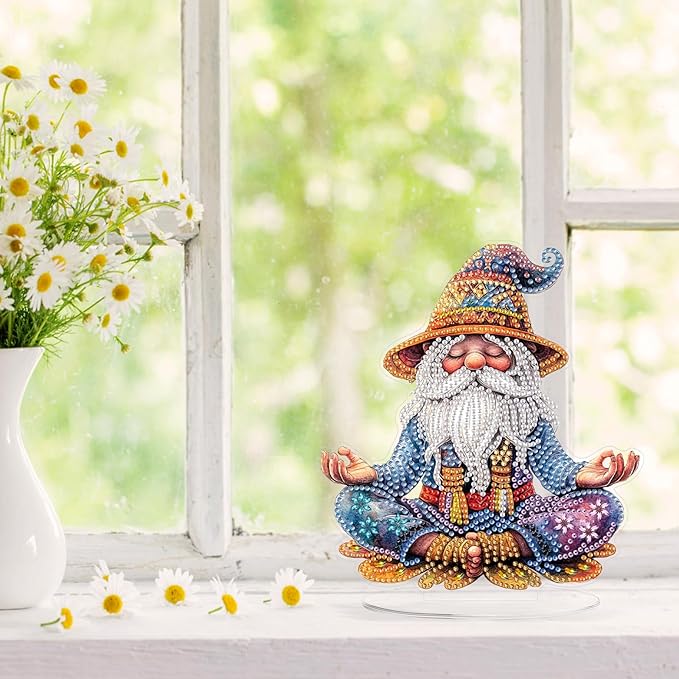 KEYIFA Diamond Painting Desktop Ornament, DIY Meditation Gnome Diamond Art for Adults Beginner, Gem Arts Table Decor Special Shaped Rhinestone Crafts Home Desk Decoration Gift, Double Sided