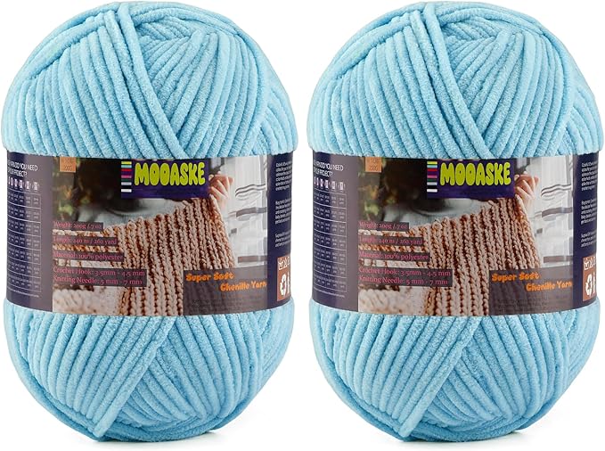 Chunky Velvet Yarn for Crocheting, 2-Pack 14.1oz 524.8 Yards Total, Super Soft Chenille Plush Yarn for Baby Blankets, Amigurumi, Scarves | 20 Colors (2, Sky Blue)
