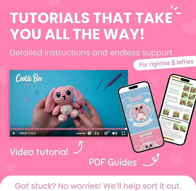 Cookie Box Original Crochet Kit for Beginners – Gift Set to Make Bunny Lola Amigurumi Plushie – Easy DIY Crochet & Knitting Starter Kit with Video and PDF Tutorials