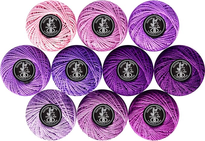 Crochet Thread 10 Balls Cardinal Size 8 for Crochet Hardanger Cross Stitch Needlepoint Hand Embroidery (Purple Series)