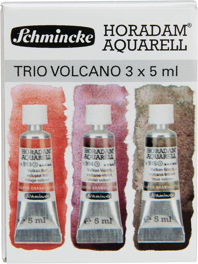 Schmincke Horadam® Aquarell, Super Granulation Trio Vulcano, 5 ml Tubes, 74 890 097, Cardboard Set, Very Strong Granulating colors, Finest, Super Granulating Watercolors