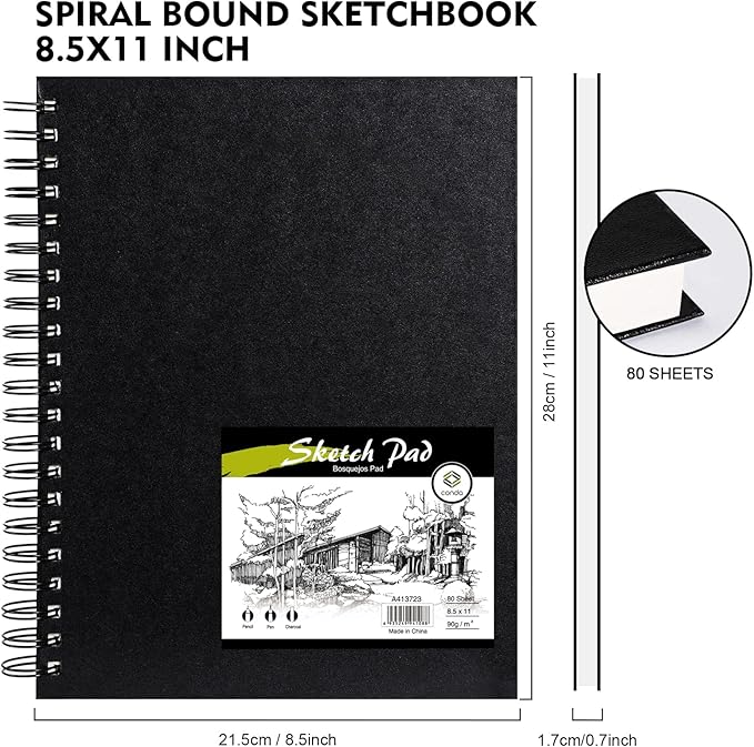 Conda 8.5"x11" Hardbound Sketch Book, 80-Sheets 90gsm Double-Sided Hardcover Sketchbook, Spiral Sketch Pad, Durable Acid Free Drawing Art Paper for Adults