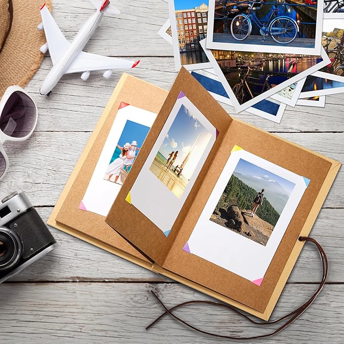 Hacaroa 4 Pack 6 x 8 Inches Accordion Scrapbook Brown Pages, Hardcover Kraft Paper Photo Albums, Stretchable Folding DIY Handmade Adventure Book Gift for Anniversary, Monther's Day, Graduation