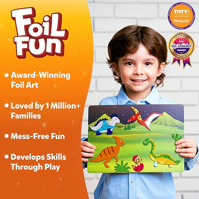 skillmatics foil fun - dinosaurs, no mess art for kids, craft kits & supplies, diy creative activity, travel toys, gifts for boys & girls ages 4, 5, 6, 7, 8, 9