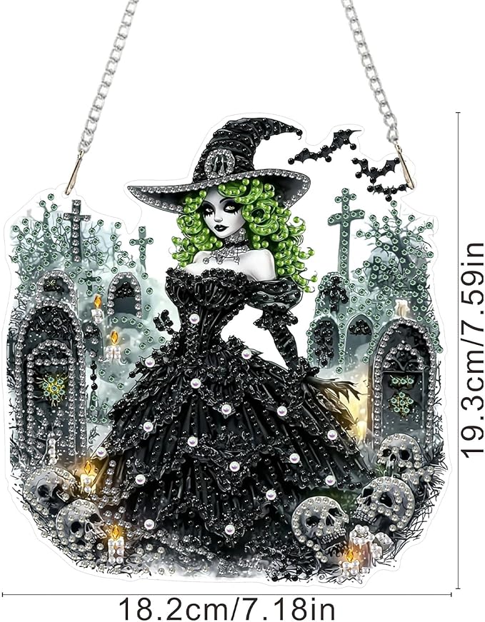 SENQAO Witch Diamond Art Hanging Kits for Adults Beginners, DIY Acrylic 5D Special Shaped Crystal Diamond Gem Art Painting Hanging Ornament for Home Wall Decor and Gift（Halloween Skull）