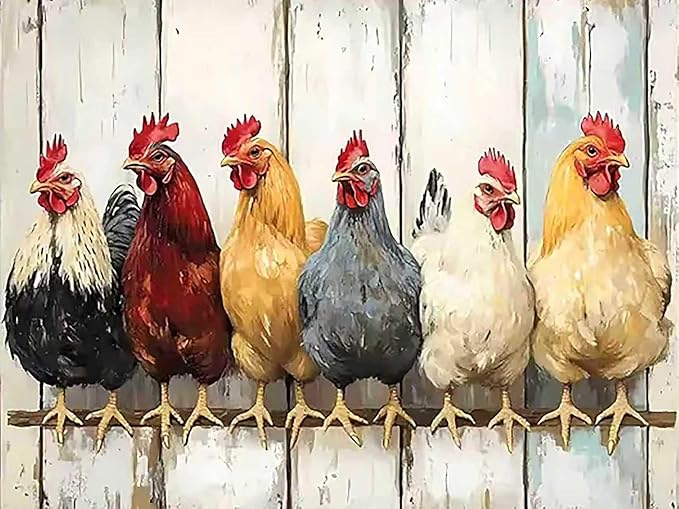 mrpwnle Diamond Art Kits for Adults, Chicken Diamond Painting Kits for Adults Beginners, 5D Diamonds Art Painting Kit, DIY Full Round Drill Gem Art Kit, Gift Home Wall Decor 15.7 X 11.8 Inch