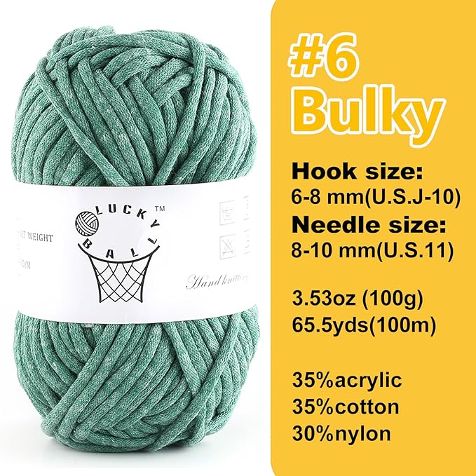 100g Yarn for Crocheting and Knitting,66yds/60m Cotton Yarn for Beginners,Cotton-Nylon Acrylic Blend Yarn for Beginners Crochet Kit Making(Pine Leaf Green)