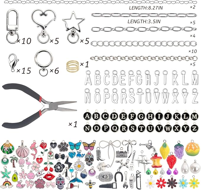 foci cozi 195PCS Lipgloss Keychain Jewelry Making Charms Kit for Adults,Charms for Jewelry Keychain Making Supplies,Charm Bracelet Making Kit