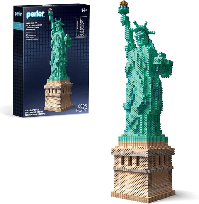 Perler 80-57235 Statue of Liberty 3D Fused Bead Craft Activity Kit, 4" W x 17.5" H, Multicolor, 8008 Pieces