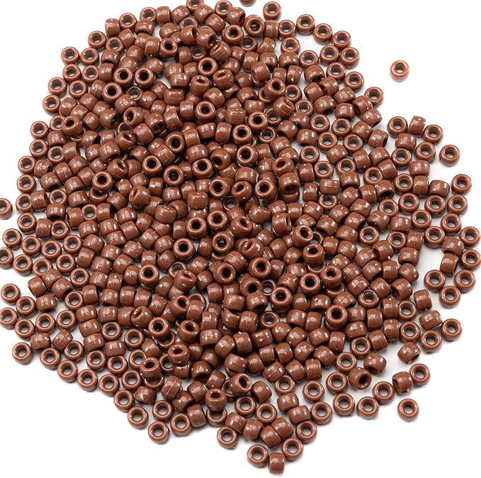 Gxueshan 1000 Pcs Acrylic Brownish Red Pony Beads Friendship Beads 6x9mm Bulk for Bracelet Necklace Jewelry Making Earring Hair Braiding Kandi Beads