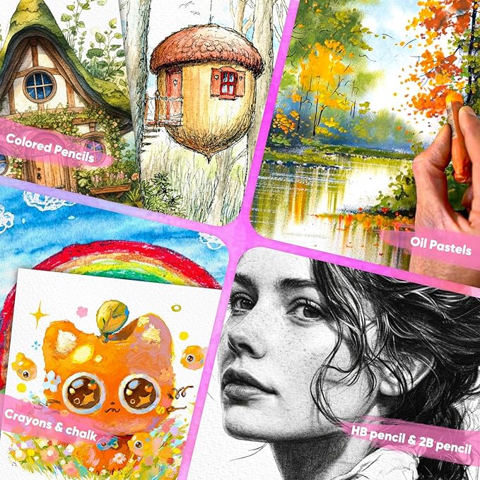 8.5"x11" Watercolor Paper, Loose Drawing Paper, 140lb/300gsm Water Color Paper for Drawing, Coloring, Painting, Sketching, Crafting, Art Office School Supplies for Kids Adults, Valentine Gift Card