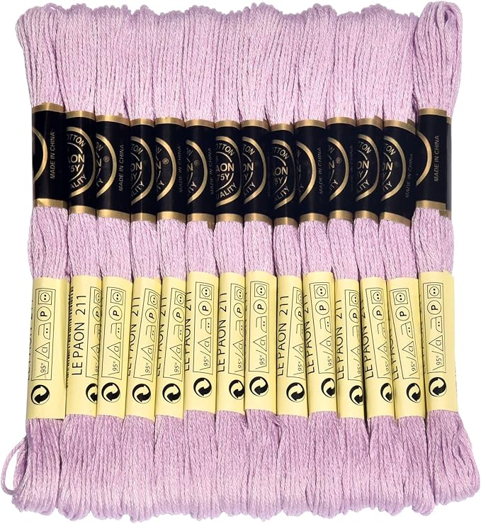LE PAON Embroidery Floss, 14-Pack Six Strands 100% Long Staple Cotton Embroidery Thread, 8.7-Yard，Color Number：211, Light Lavender