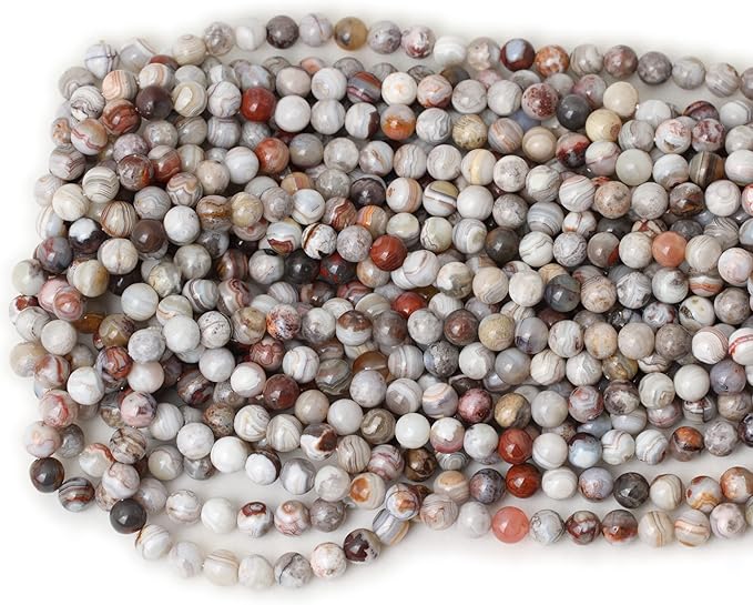 60PCS 6mm Natural Laguna Lace Agate Round Loose Beads for Jewelry Making 1 Strand 15"