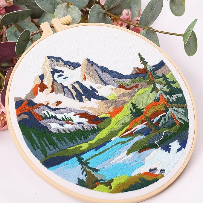 harimau 4p in beginner embroidery kit,floral plant pattern,cross stitch kits, including stamped embroidery cloth with 2 embroidery hoops, color threads and embroidery kits