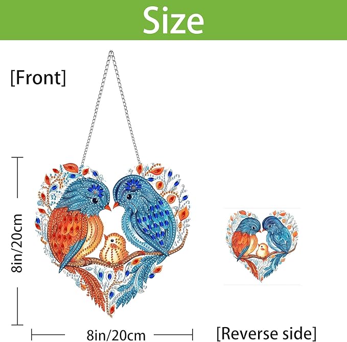 Wergund 5D DIY Bird Diamond Art Hanging Kits, Hanging Diamond Art Family, Acrylic Special Shaped Rhinestone, Window Hanging Pendants for Home Wall Garden Front Door Outdoor Decor Gift(Bird)