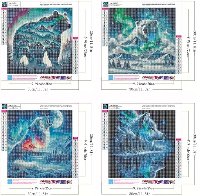 Diamond Art Kits for Adults Beginner, 4 Pack Animals DIY Diamond Painting Kits Bear and Wolf,5D Diamond Dots Gem Art Starry Sky Full Drill Funny Crafts for Home Wall Decor 12x12 Inch