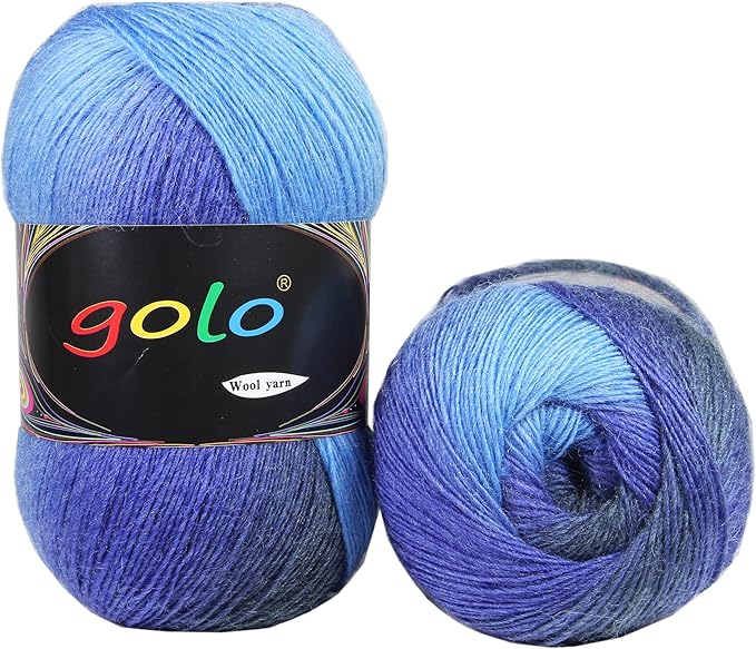 golo Wool Yarn for Knitting 550yd 0.22Ib Cachemire Multicolor Rainbow Yarn (Blue-21)