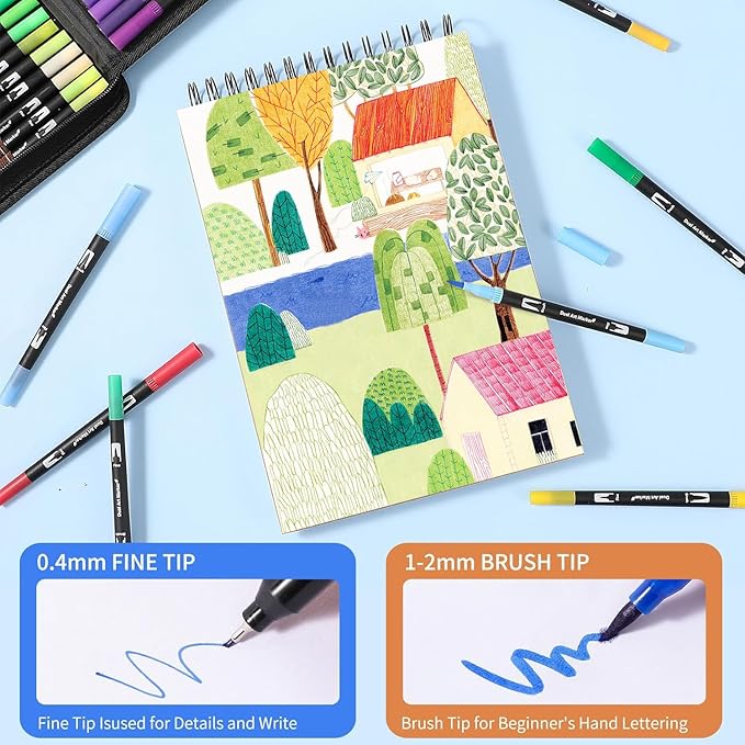 Dual Tip Markers, Brush Art Markers Set with Fine Tip and Brush Tip for Adult Coloring Book, Hand Lettering, Calligraphy & Drawing, Professional Art Supplies Kit for Adults (168 Colors)