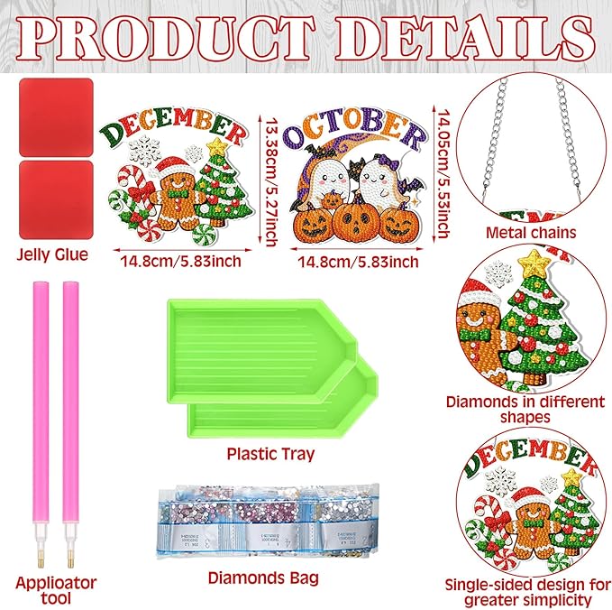 Cinnvoice 12 Pcs Seasonal Diamond Art Wreath Kits Holiday 5d DIY Diamond Art Hanging Signs Winter Spring Ornaments for Wall Door Decoration (Month)