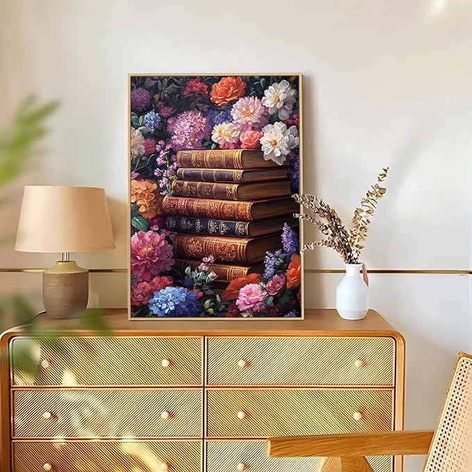 Reivworl Book Diamond Art Kits for Adults, Flowers Diamond Painting Kits, Gem Art Kit for Gifts and Home Interior Decor 12x16 Inch