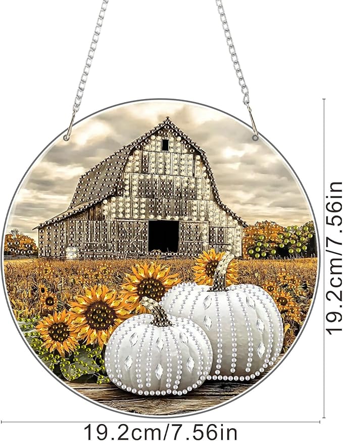 SENQAO Farmhouse Diamond Art Hanging Kits for Adults, Acrylic Diamonds Painting Pendant Board Kits Pumpkin, Diamond Art Painting Window Pendants Home Garden Wall Hanging Kits Hanging Ornament