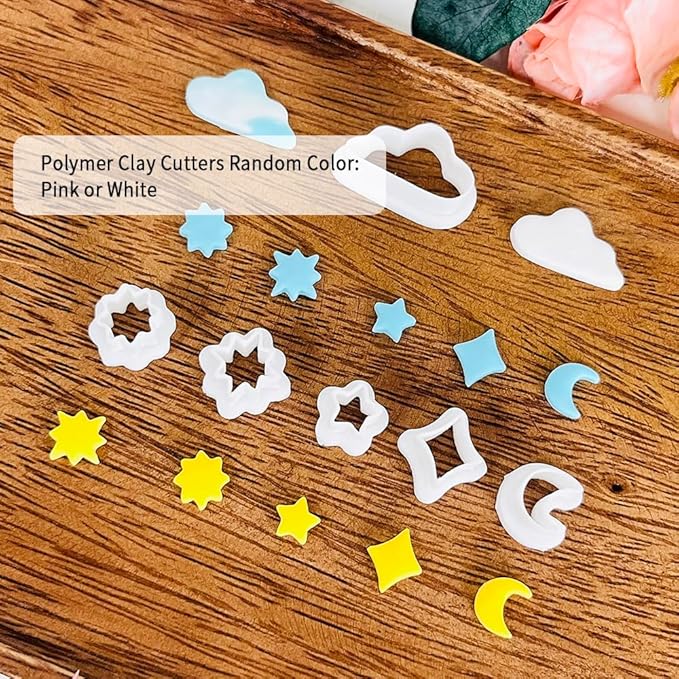 Xaekicr 6 PCS Sky Theme Polymer Clay Cutters Set – Cloud Moon Star Shapes Clay Cutters for Polymer Clay Molds, Jewelry DIY Clay Tools