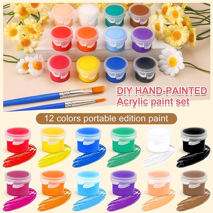 322PCS Washable Acrylic Paint for Kids Arts and Crafts, 23 Gouache Watercolor Paint Combination Sets of 12 Colors for Party Classroom Painting Supplies,23 Flat and 23 Pointed Brushes