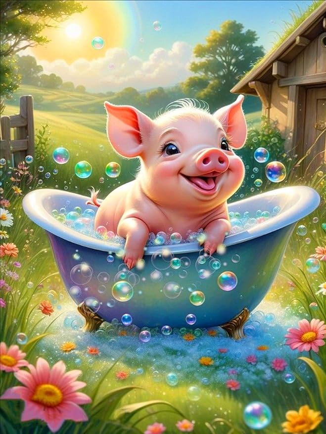 ijbnhd 5D Pig Diamond Art Kits for Adults, Pig Diamond Painting Kits for Adults, DIY Full Drill Gem Art Crystal Rhinestone for Wall Home Decor 12X16inch