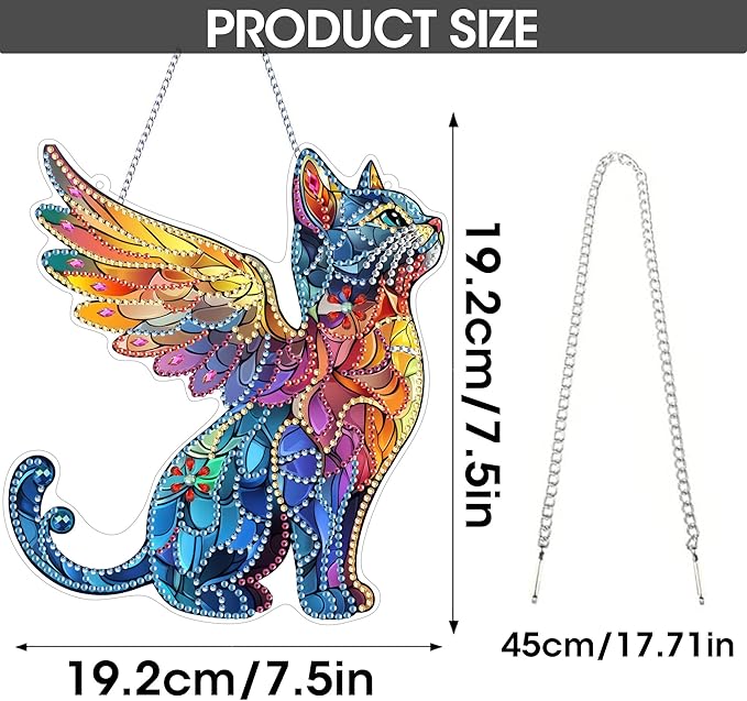 SKRYUIE Cat Hanging Diamond Art Kits for Adults Pendant Suncatcher, Special Shaped Crystal DIY Pearl Diamond Painting Kit, Gift for Mother Spring Summer Window Wreath Decor 7.8 x 6.86 Inch A28