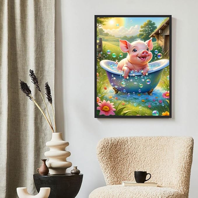ijbnhd 5D Pig Diamond Art Kits for Adults, Pig Diamond Painting Kits for Adults, DIY Full Drill Gem Art Crystal Rhinestone for Wall Home Decor 12X16inch
