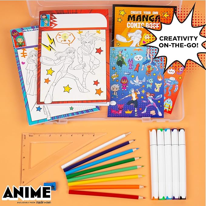 Made By Me Manga Artist Set - How to Draw Anime & Create 2 Comic Books - Great Gifts for Anime Enthusiasts - Awesome Art Kit for Kids