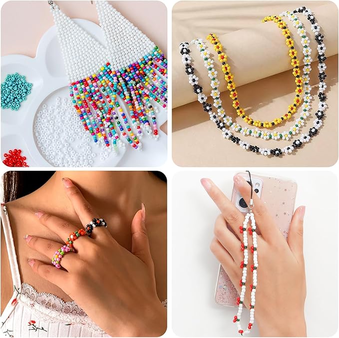 Funtopia 3mm Seed Beads Uniform, 39 Colors 8200pcs Small Beads for Jewelry Making, Friendship Bracelet Bead for Girls Adults