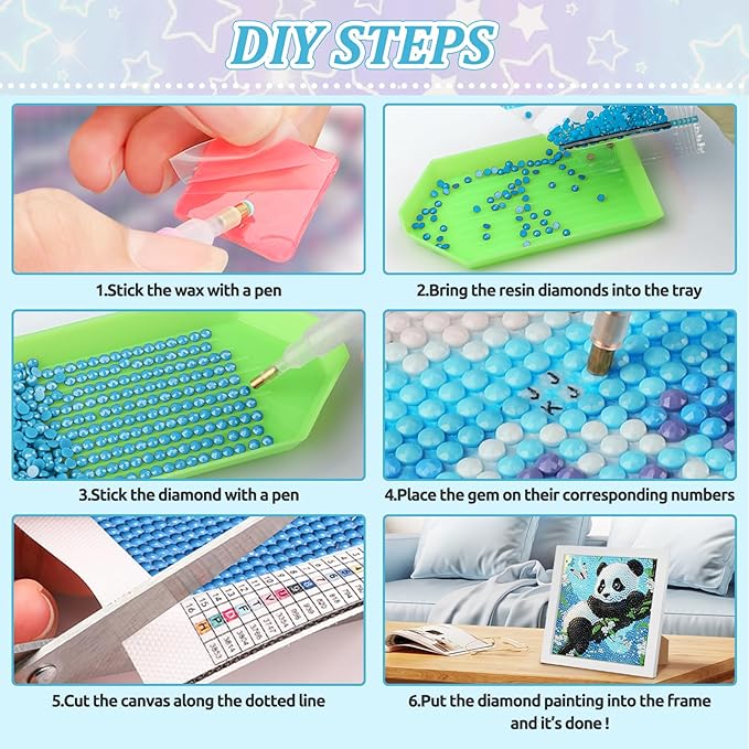 SENQAO Panda Diamond Art Kit for Adults with Frame Art and Crafts for Adults Ages 6-8 -10-12 Easy to DIY Diamond Art for Adults and Adult Beginners Home Wall Decoration 7.1x7.1inch