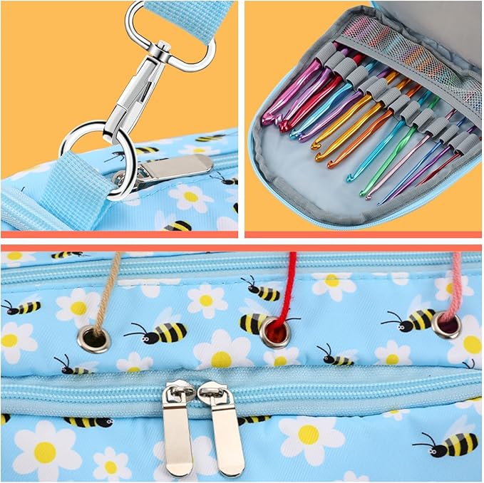 Yarn Bag with Holes for Crochet, Traveling Yarn Storage Organizer Crochet Bag and Tote for Crochet Supplies, Store Huge Amount of Stuff, Carry-on Carrier Bag Case Gifts for People Who Crochet