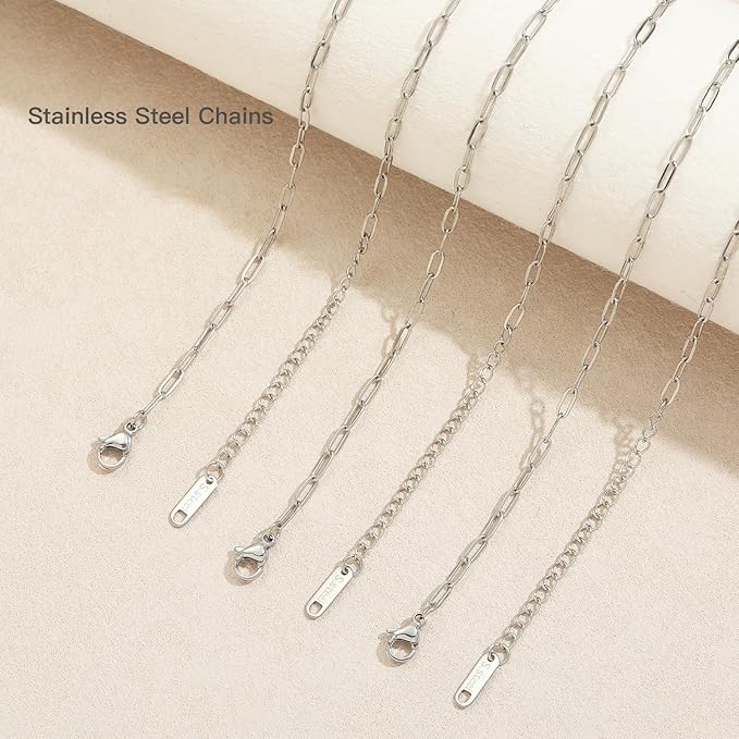 Swyabi 20 Pack Stainless Steel Paperclip Chains Link Adjustable Necklace Bracelet Bulk for Men Women DIY Bracelets Crafts