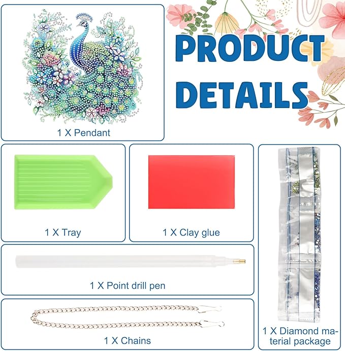 DOMROM Peacock Diamond Art Hanging Kits for Adults, Special Shaped Crystal Diamond Painting Peacock Pendant, DIY Diamond Art Suncatchers Animal for Home Garden Wall Decor Gift