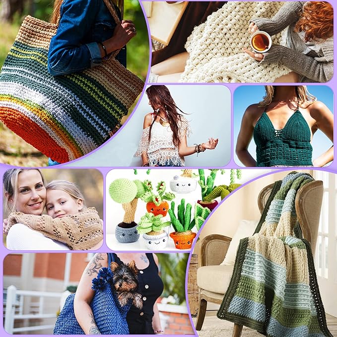 Aeelike Crochet Kit for Beginners with 15 Colors Yarn and Introduction Book, 71pcs Crochet Starter Kit Everything for Adult, Learn to Crochet Kit with Soft Grip Crochet Hooks and Blue Cat Bag